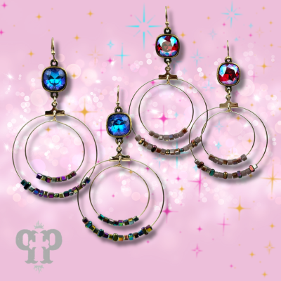 Square stone bead and crystal circle earring with crystals from Swarovski®