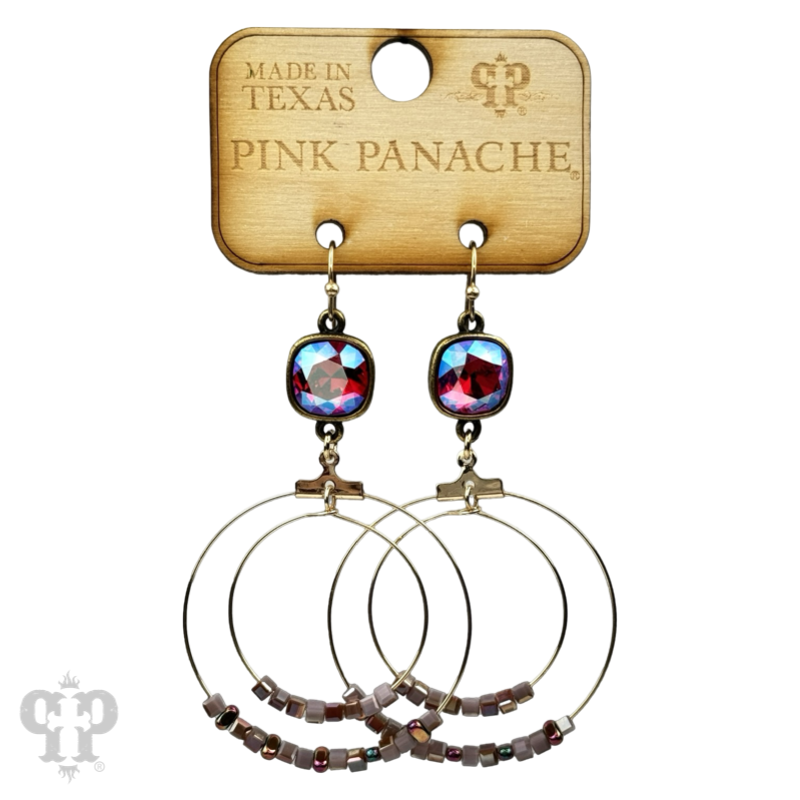 Square stone bead and crystal circle earring with crystals from Swarovski®