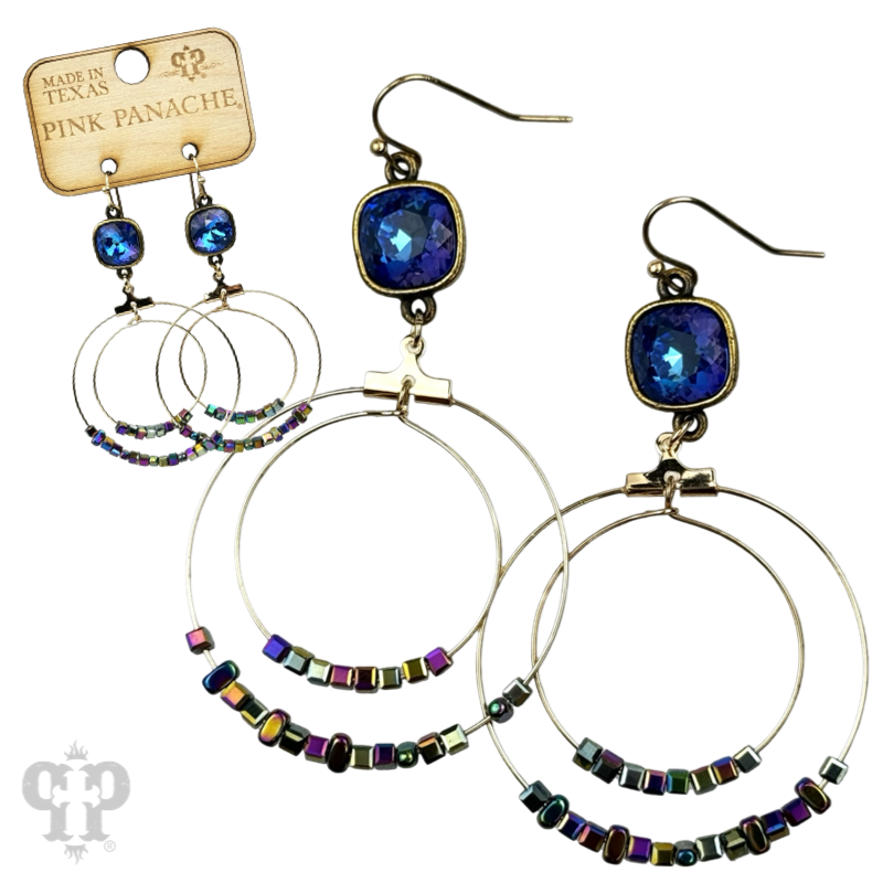 Square stone bead and crystal circle earring with crystals from Swarovski®