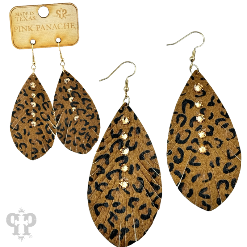 Leather animal print teardrop earring with crystals from Swarovski®- LC
