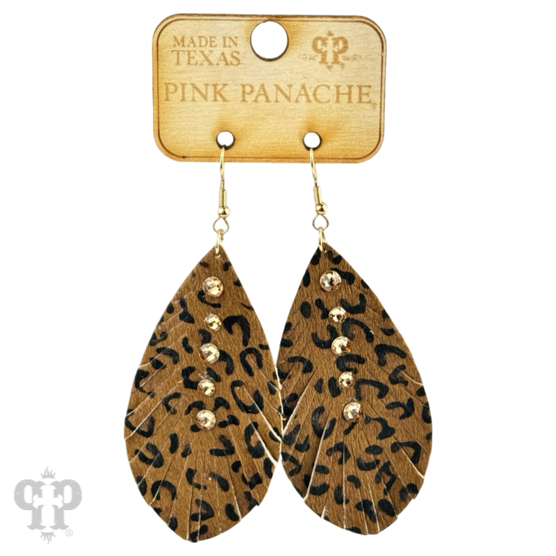 Leather animal print teardrop earring with crystals from Swarovski®- LC