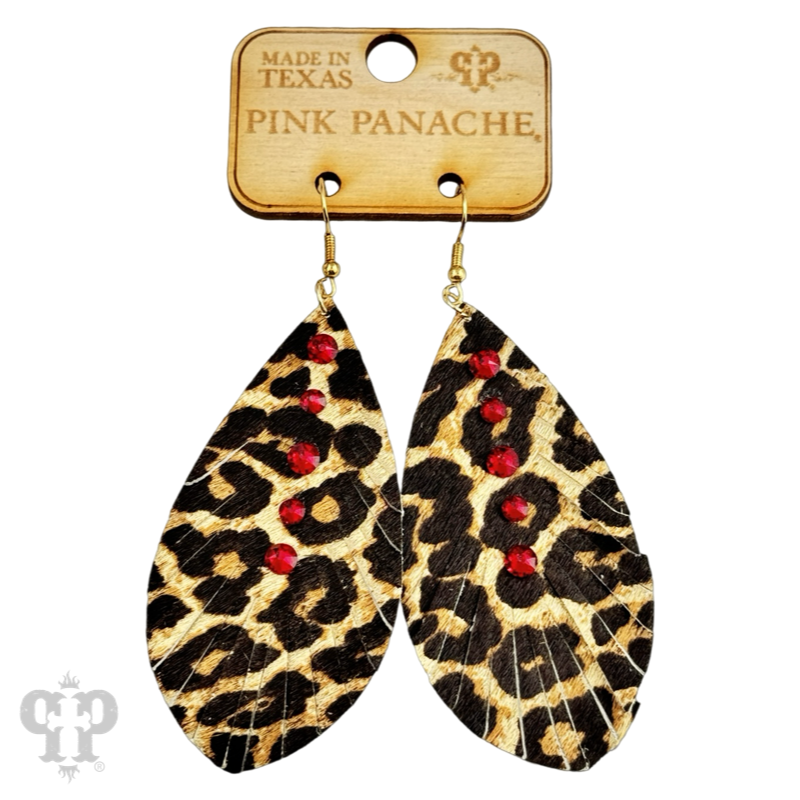 Leather animal print teardrop earring with crystals from Swarovski®- LC