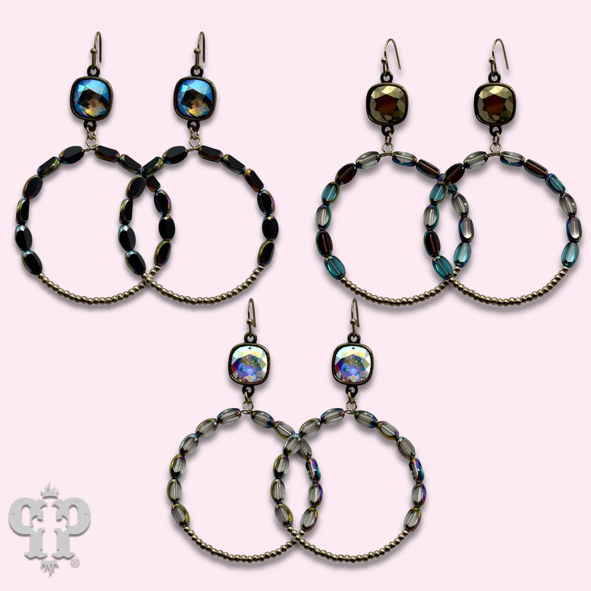 Flat oval and round bead circle with crystals from Swarovski®- LC