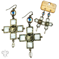 Iridescent pearl cross and coin earring with crystals from Swarovski®