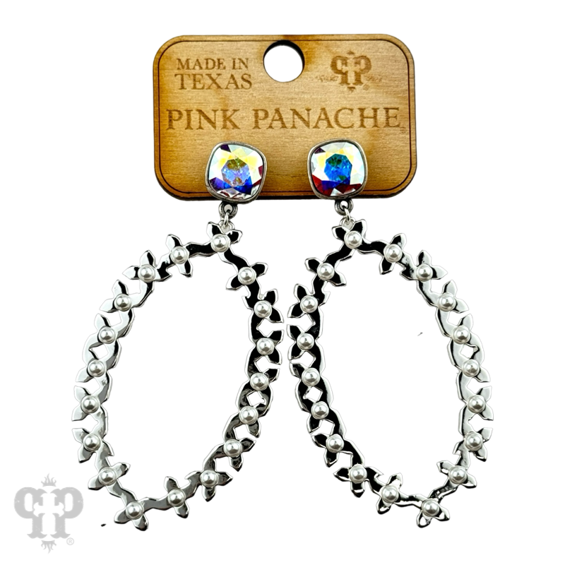 Shiny metal tone large oval earring with crystals from Swarovski®