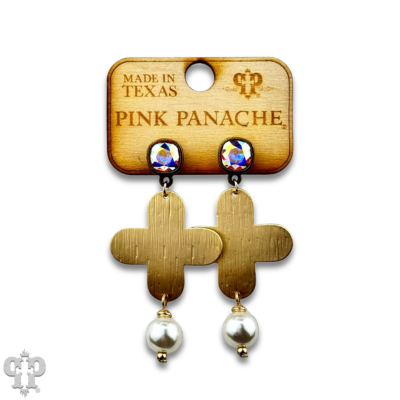 Cross earring with pearl bead with crystals from Swarovski®