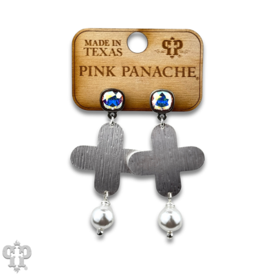 Cross earring with pearl bead with crystals from Swarovski®