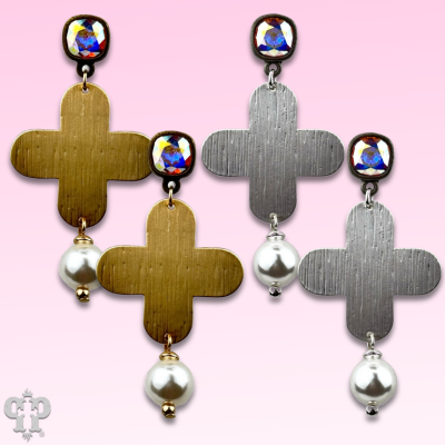 Cross earring with pearl bead with crystals from Swarovski®
