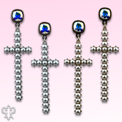 Pearl cross earring with crystals from Swarovski®