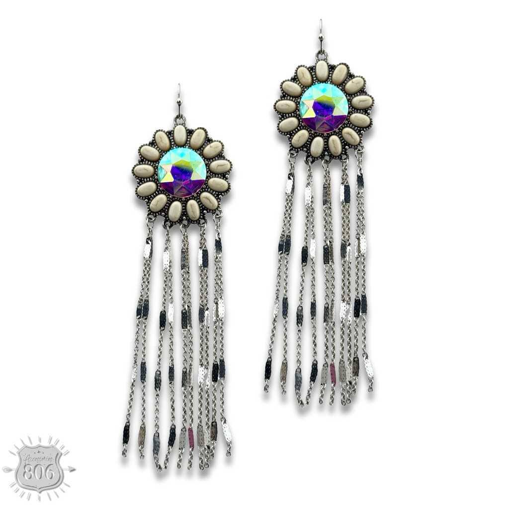 Flower concho fringe earring