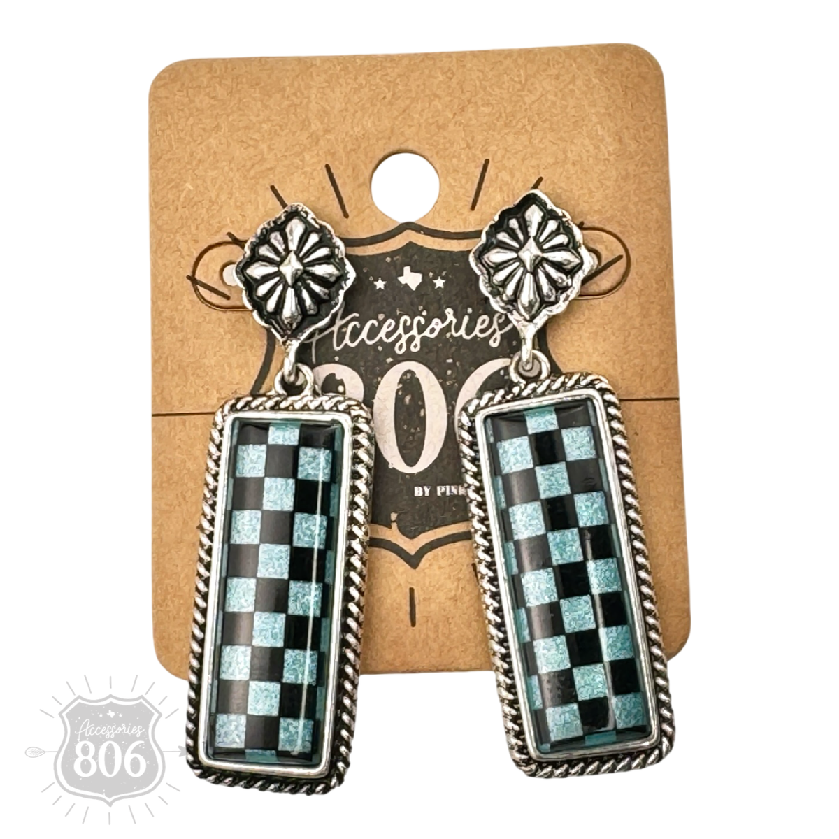 Checkerboard print dangle earrings