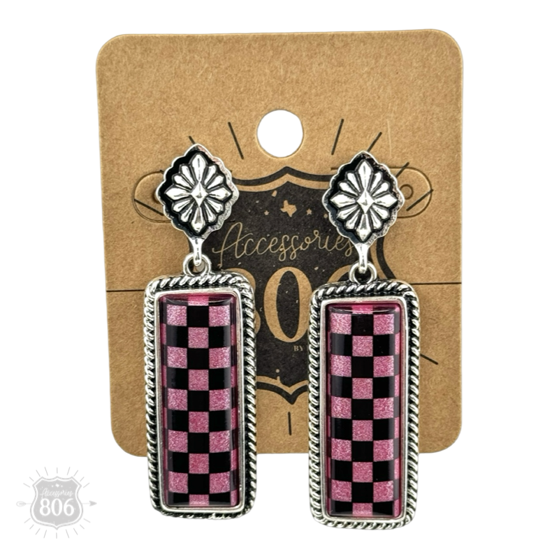 Checkerboard print dangle earrings