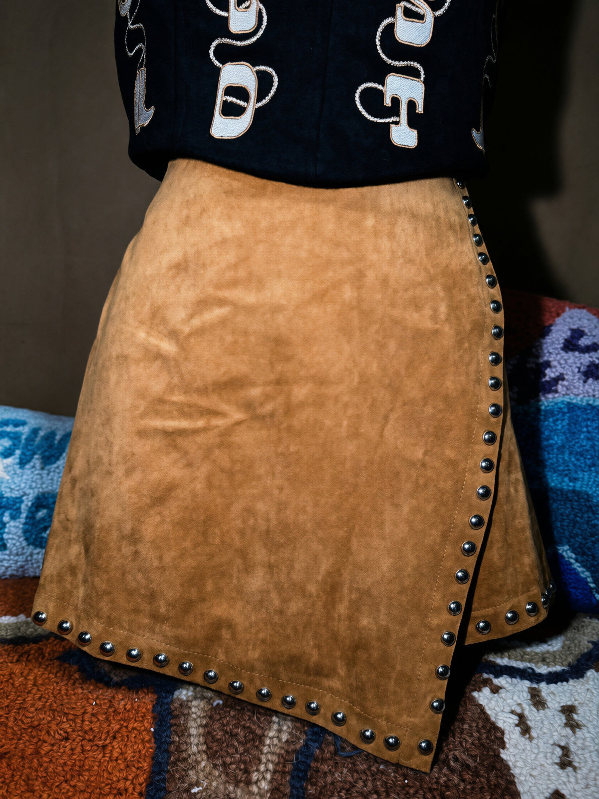 Camel Studded Suede Skort