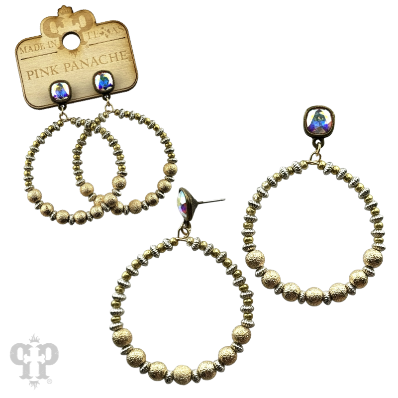 Foil texture bead circle earring with crystals from Swarovski®