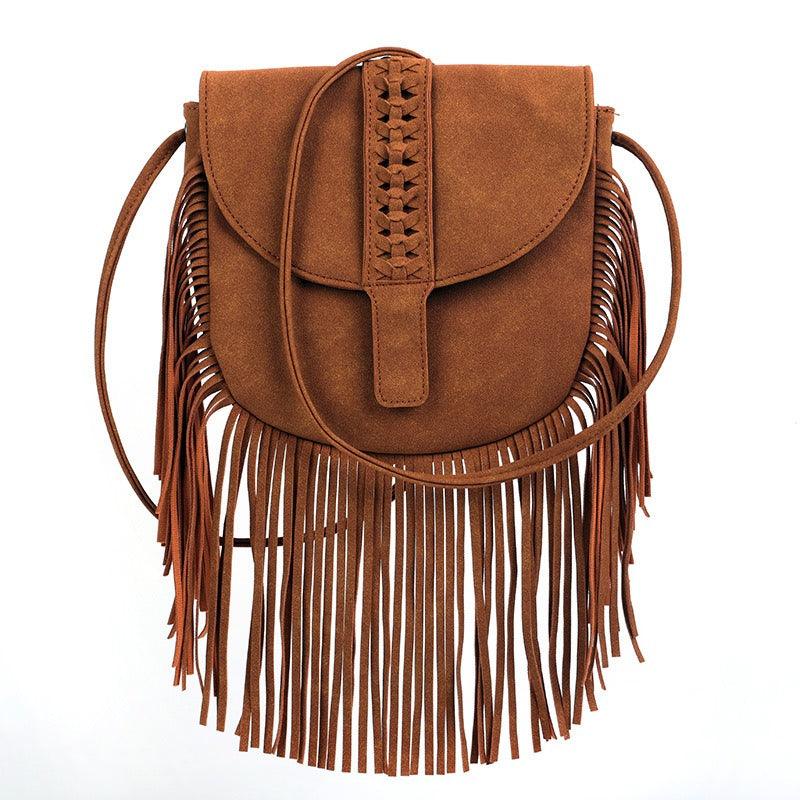 Dakota Tasseled Boho Leather Bag - Trendy Large Tassel Shoulder Bag
