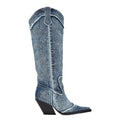 Handcrafted Distressed Denim Knee-High Boots