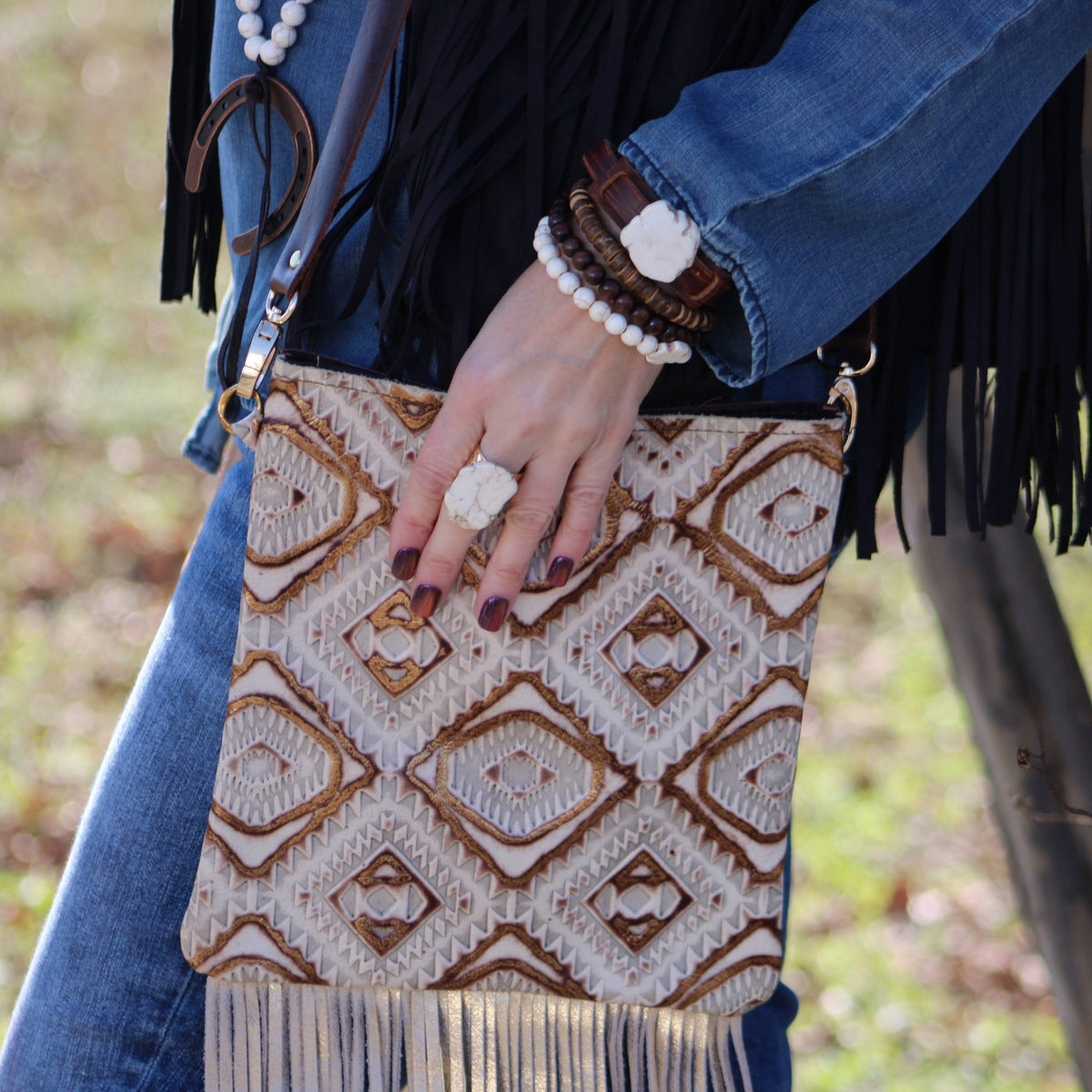 White Turquoise Chunk on Narrow Leather Cuff 005Y