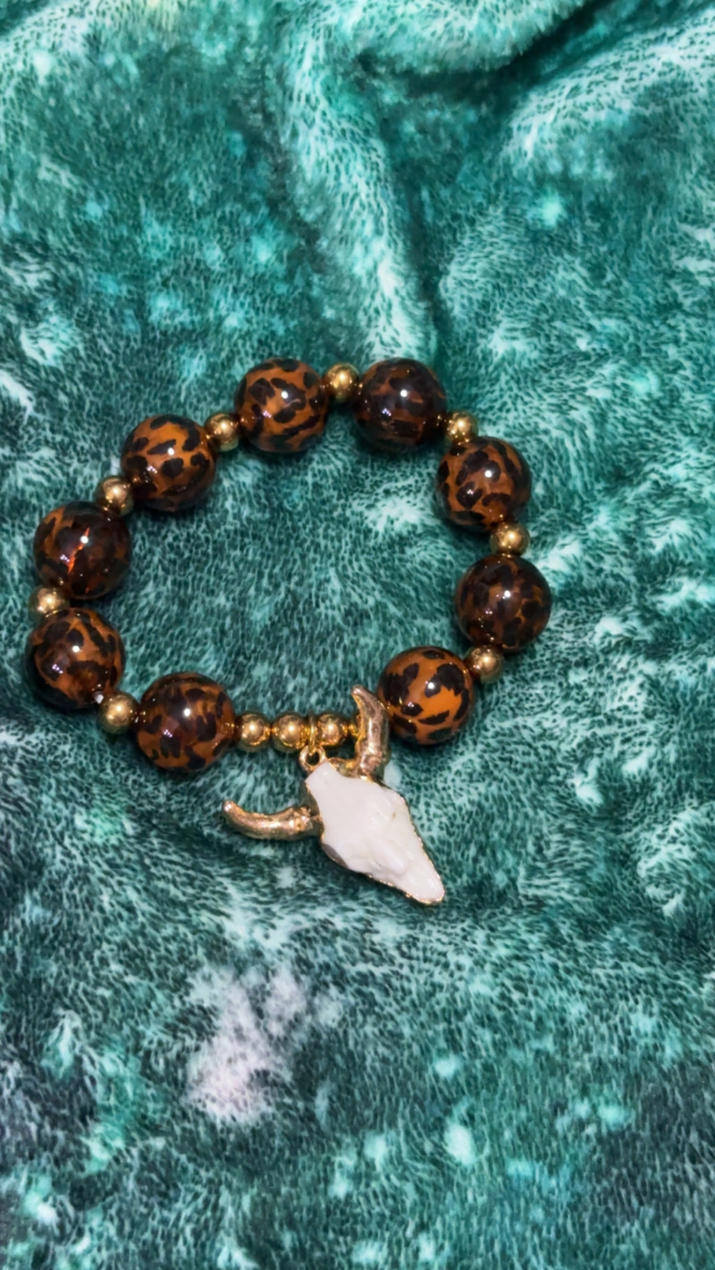Leopard Beaded Western Steer Skull Bracelet