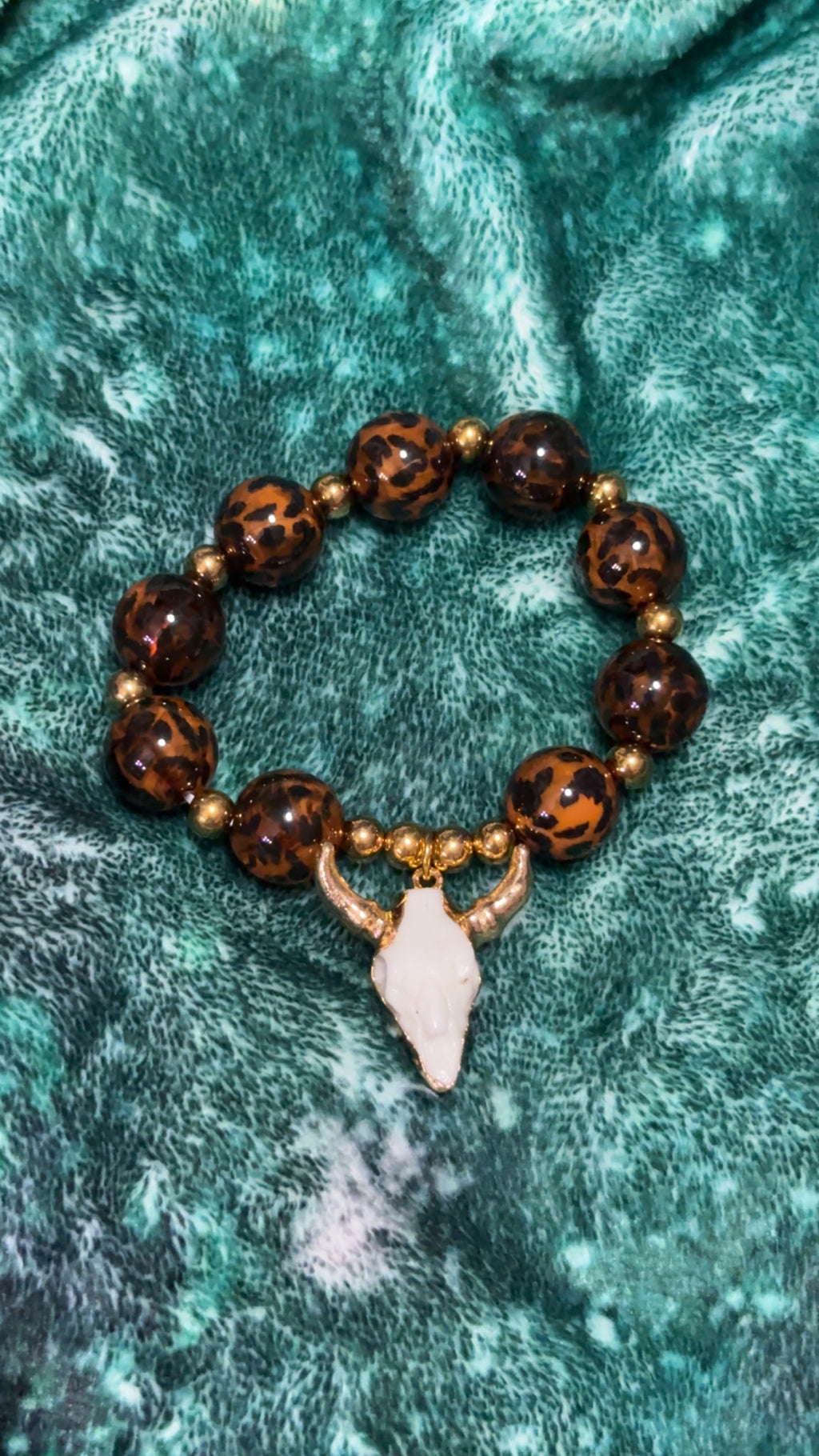 Leopard Beaded Western Steer Skull Bracelet