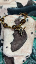 Leopard Beaded Western Steer Skull Bracelet