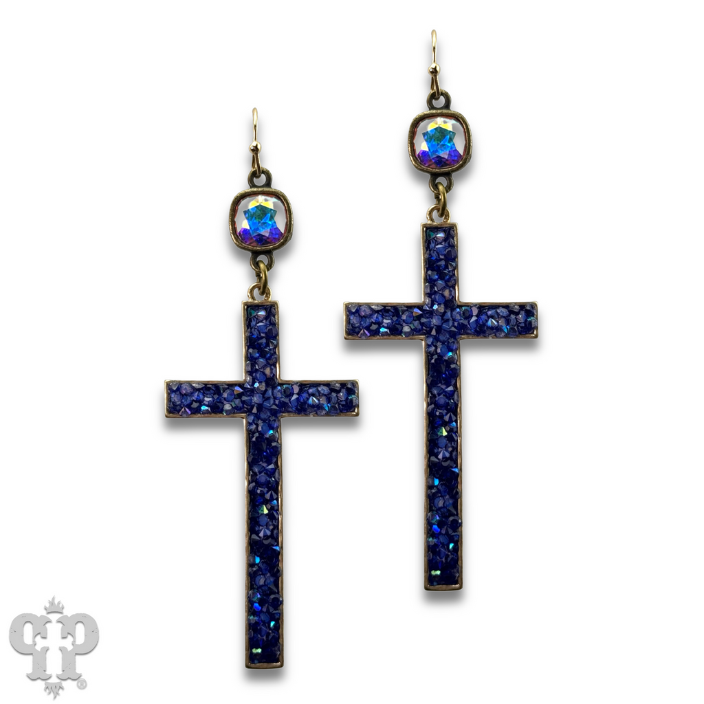 Blue cross earring with  with crystals from Swarovski®, last call