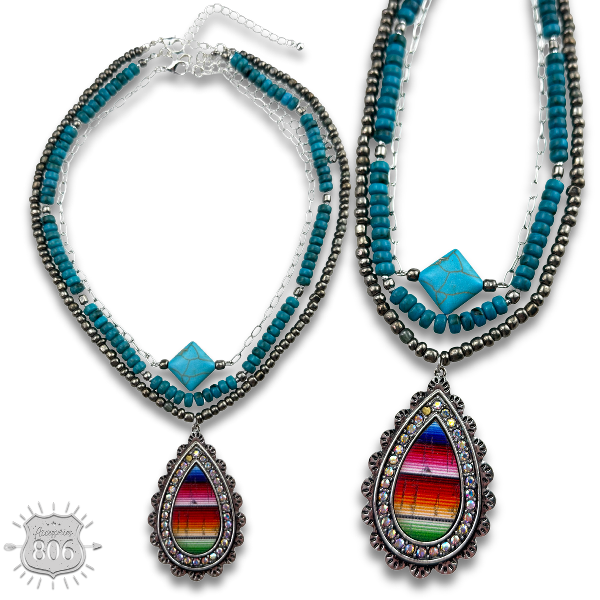 Three strand serape print necklace