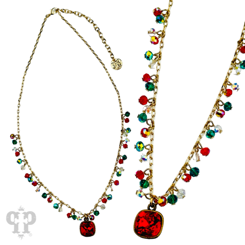 Colorful beads and chain link pendant necklace with crystals from Swarovski®