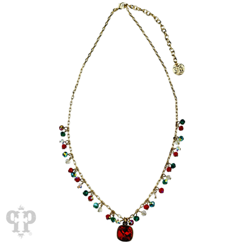 Colorful beads and chain link pendant necklace with crystals from Swarovski®