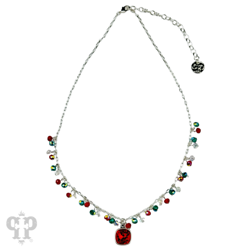 Colorful beads and chain link pendant necklace with crystals from Swarovski®