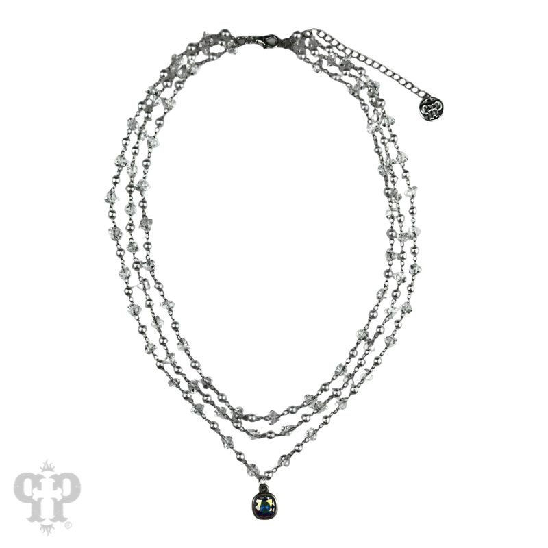 Three strand pearl and faceted acrylic bead necklace with crystals from Swarovski®
