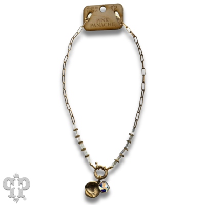 Gold paperclip chain and square glass bead necklace with crystals from Swarovski®