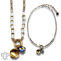 Gold paperclip chain and square glass bead necklace with crystals from Swarovski®