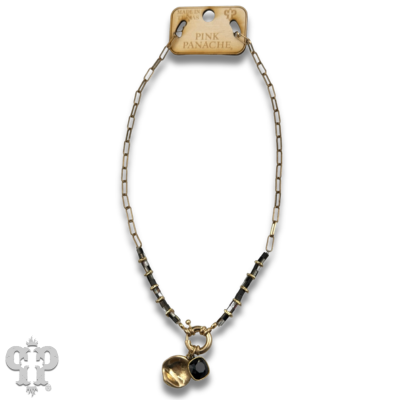Gold paperclip chain and square glass bead necklace with crystals from Swarovski®