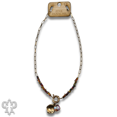 Gold paperclip chain and square glass bead necklace with crystals from Swarovski®