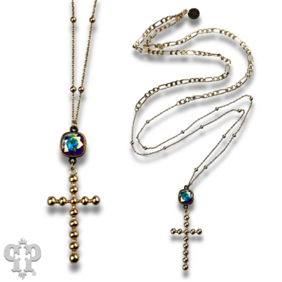Gold chain and cross necklace with crystals from Swarovski®