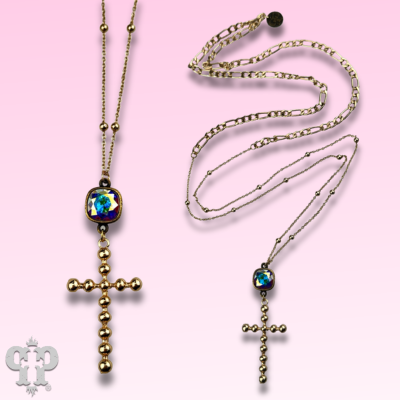 Gold chain and cross necklace with crystals from Swarovski®