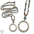 Wood teardrop and rhinestone circle pendant necklace with crystals from Swarovski®