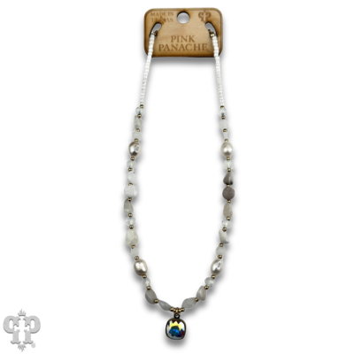 Quartz and freshwater pearl necklace with crystals from Swarovski®