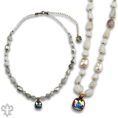Quartz and freshwater pearl necklace with crystals from Swarovski®