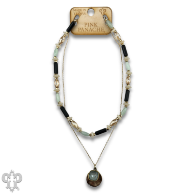 Mixed bead necklace with disc charm with crystals from Swarovski®