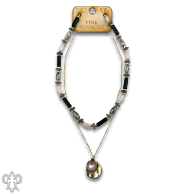 Mixed bead necklace with disc charm with crystals from Swarovski®