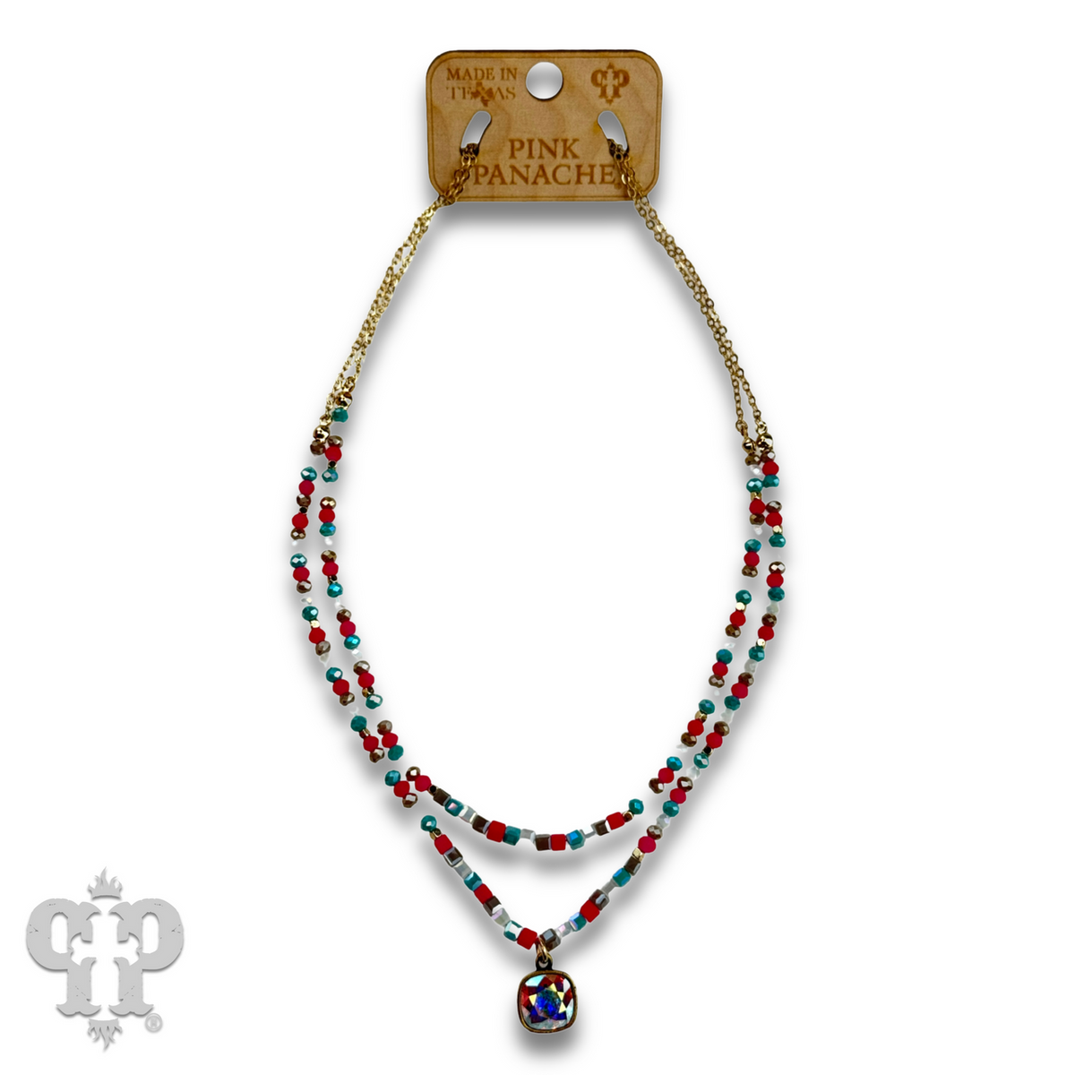 Two strand mixed bead necklace with a crystal from Swarovski® - LC