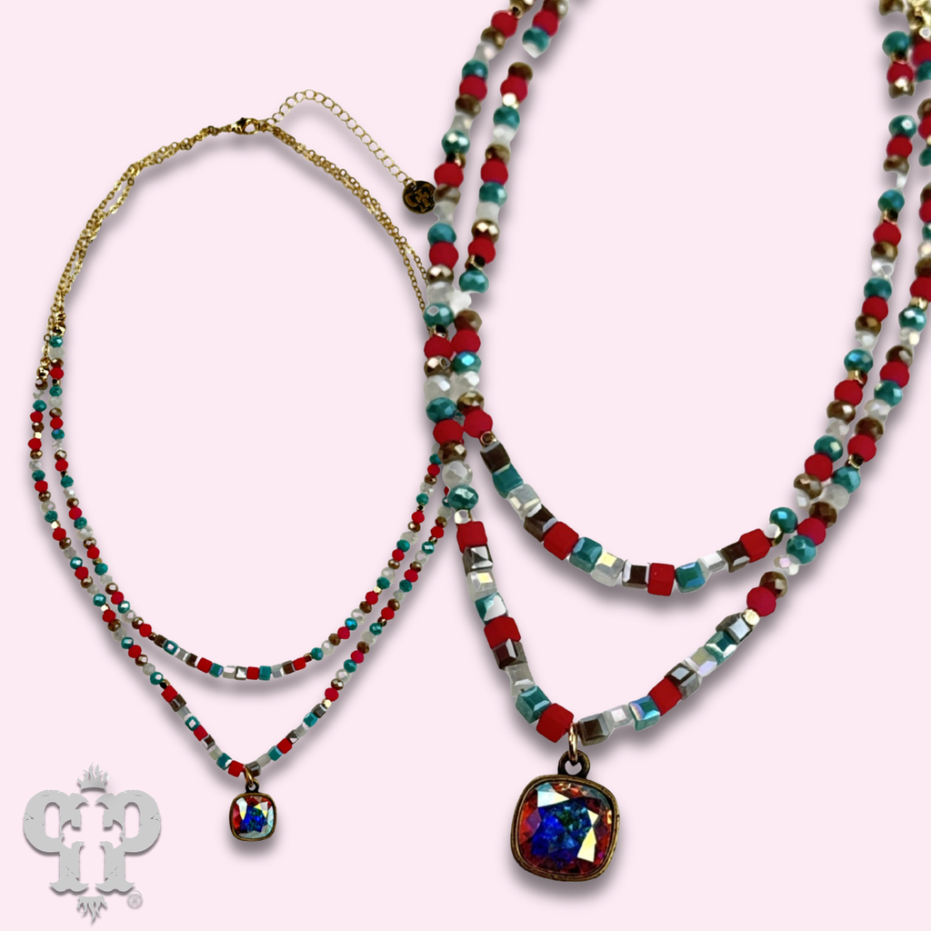 Two strand mixed bead necklace with a crystal from Swarovski® - LC
