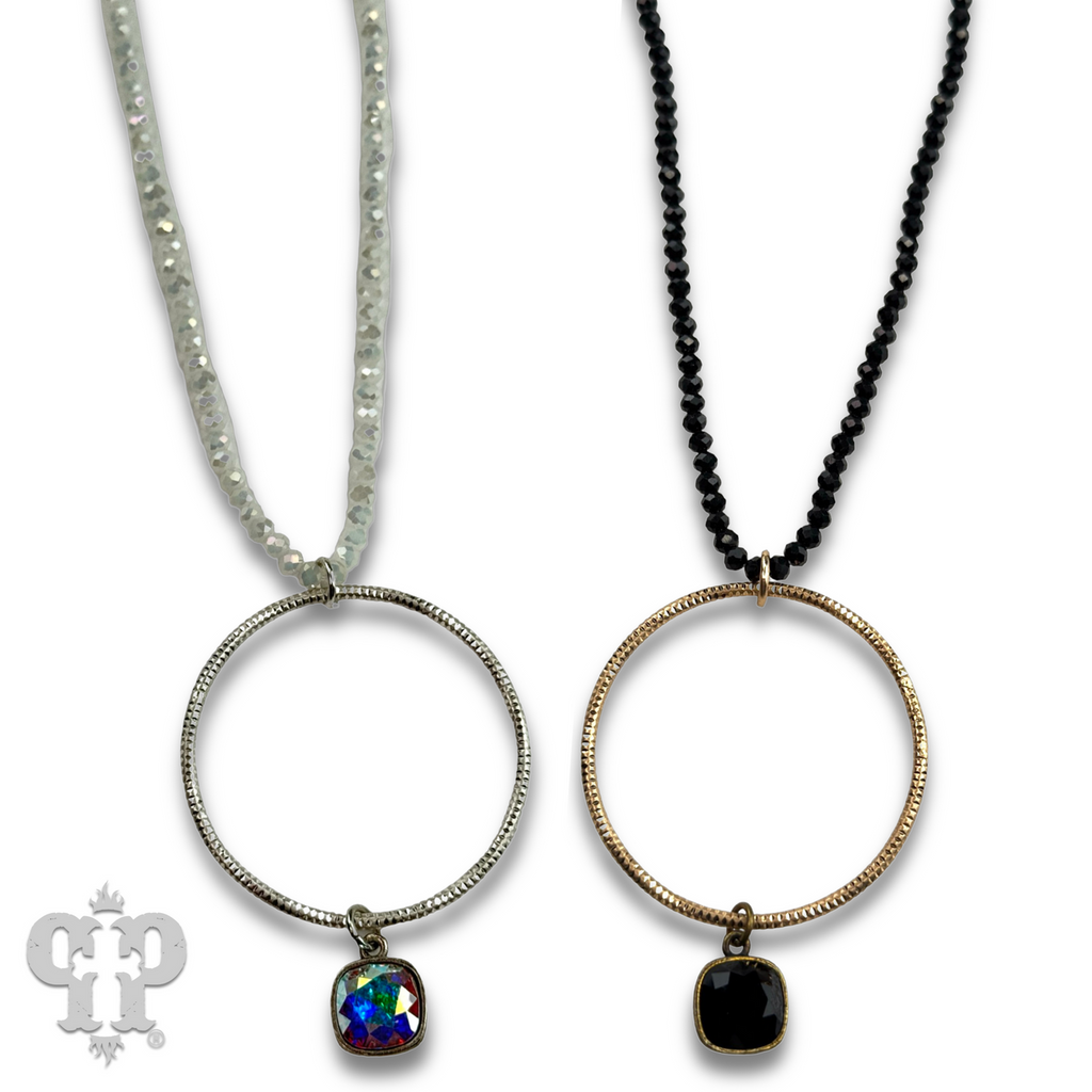 Faceted bead and circle pendant necklace with crystal from Swarovski®- LC