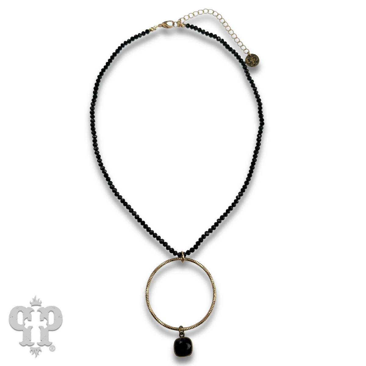Faceted bead and circle pendant necklace with crystal from Swarovski®- LC