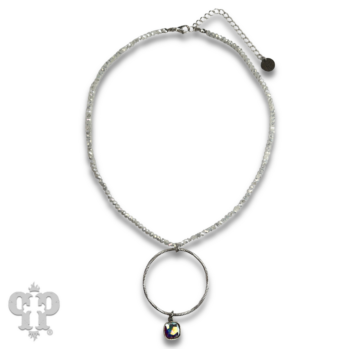 Faceted bead and circle pendant necklace with crystal from Swarovski®- LC
