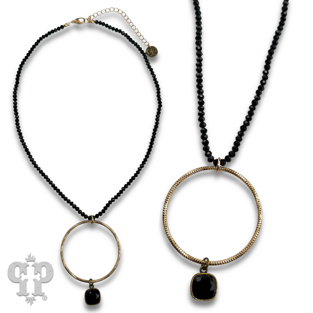 Faceted bead and circle pendant necklace with crystal from Swarovski®- LC