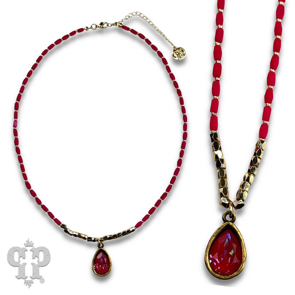 Rice bead necklace with a teardrop crystal from Swarovski®- LC