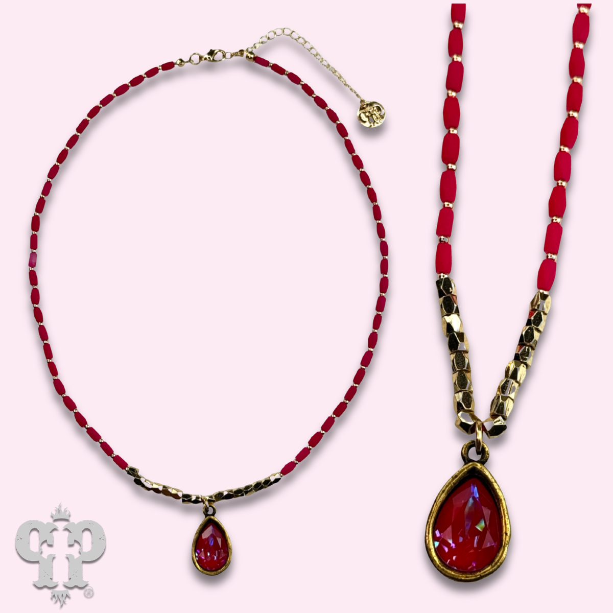 Rice bead necklace with a teardrop crystal from Swarovski®- LC