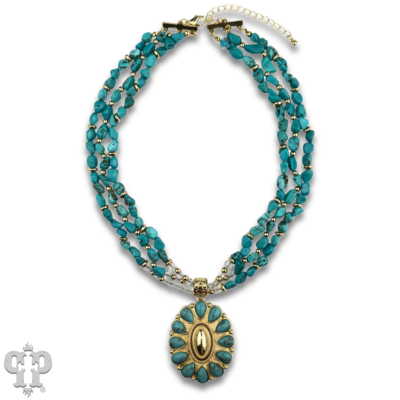 Turquoise and 18k gold dipped concho pendant necklace